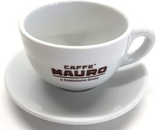 MAURO Cappuccino oder Milchkaffee Tasse mit Untertasse 6er Set - weiß mit Logo