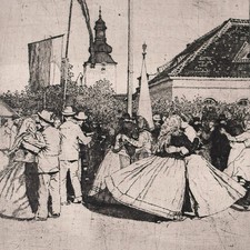 Max von Scherer Mährischer Feiertag Radierung auf Chinapapier 1918 signiert