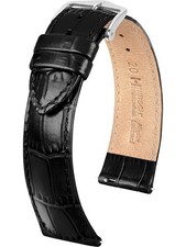 HIRSCH Uhren-Lederarmband Louisianalook L 18 mm Schwarz 03427050-2-18