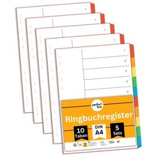 perfect line 5er Pack 10-teiliges Karton Register DIN A4 Trennblätter für Ordner