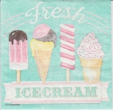 3 Servietten ~ Icecream Eis am Stiel Waffel Sommer Essen Süß Dessert