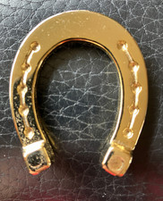 kleines goldfarbiges Metall-Hufeisen als Glücksbringer