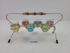 6x Schnapsgläser + Halterung Aluminium Glas Holz Bar Küche Rockabilly #254568