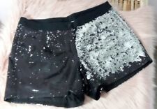 STUDIO UNTOLD 48 50 XL Damen Shorts Hotpants WENDE Pailletten Schwarz Silber G2