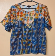 Aventures Des Toiles T-Shirt Blau Streifen Kunstdruck Stretch Kurzarm Gr. 10