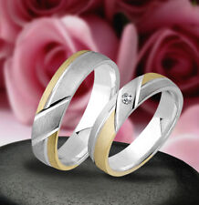 2 Trauringe Eheringe mit Diamant , GRAVUR GRATIS , Gold Platiert J122-1