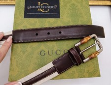 GUCCI GÜRTEL ZWEIFARBIG UNISEX LEDER BROMBEERKOPF UND STOFF ELFENBEIN GRÖSSE 85-34