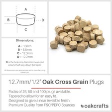 Oakcrafts - 12,7 mm - 1/2" Eiche Flachkopf Kreuzmaserung Dübel
