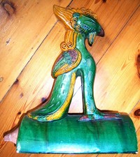 Dachschmuck Dachfirstfigur UNIKAT DRACHE FABELWESEN TON Grün OCKERGELB
