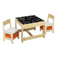 Kindersitzgruppe Kindertisch mit 2 Stühle Kinderzimmertisch Box Tafel 002
