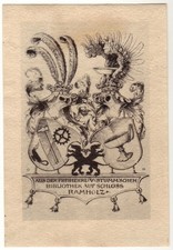 OTTO HUPP: heraldisches Exlibris für Stumm'sche Bibliothek auf Schloss Ramholz