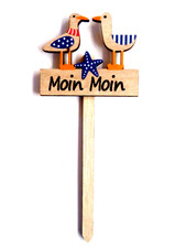1 Stk. Maritimes Holzschild  / Holzstecker,  "Moin Moin", 26 cm, Neu & OVP