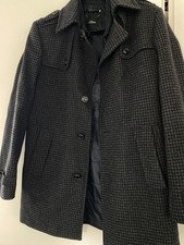 Herren Winter Mantel Jacke S'OLIVER grau blau Karo Tweed Steppfutter blau Gr. 48