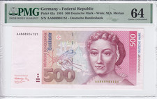 Deutschland Germany 1991: 500 DM Choice UNC Geldschein gegradet PMG64 BRD FRG