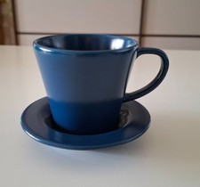 Ikea Dinera Tassen mit Untertassen dunkelblau matt Steinzeug – 5 er Set - selten