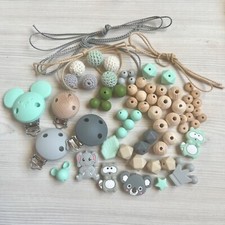 Schnullerkette Bastelset Starterset Zubehör Perlenset Silikon Holz Perlen Clips