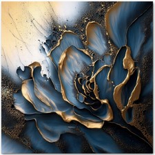 Leinwand Bild XXL Abstrakt Blau Gold Wanddeko Wandbilder Wohnzimmer Modern 219