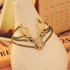 Hirsch Geweih Reh Elch Armband Vintage Boho Armreif Trachtenschmuck gold -farbig