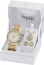 Firetti Armband Uhr Set 4-tlg. gold farben Damen Uhr m. Ohrstecker & Kette (630)