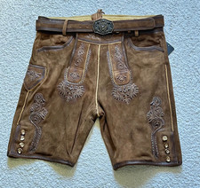 Trachtenlederhose Herren Hose kurz Braun Bockleder Wildleder Stickerei 46 Sepp