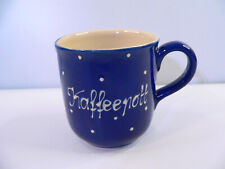Rheinsberg Keramik Kaffeebecher Mug Kaffeepott blau m weißen Punkten