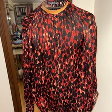 caliban bluse Seide 40/42 Rot Camel Schwarz