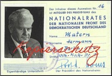 Kopie Ausweis HERMANN MATERN - Mitgl. PRÄSIDIUM des NATIONALRATES, Ehren MG FDJ