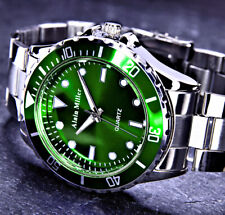 Alain Miller Herren Armband Männer Uhr Grün Silber Farben