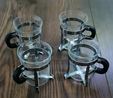4x Bodum CHAMBORD Teegläser Teeglas Kaffeeglas Griff Henkel Schwarz Chrom Glas