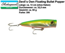Shakespeare Devil`s Own Floating Bullet Popper - 13,5 cm - 4 Farben zur Auswahl