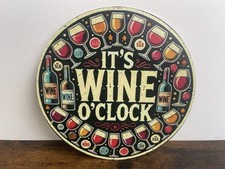 IT’S WINE O’CLOCK Blechschild 20cm Werbeschild Retro Vintage Deko Küche Bar