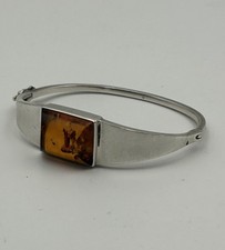 Silberarmreif 925 Silber mit Bernstein – Vintage Schmuck ARMREIF Armzange (k387)