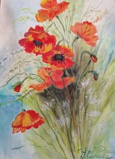 Aquarell Bild 21*29(A4)Mohnblumen Blumen Handgefertigt Ungerahmt Papier300gr.