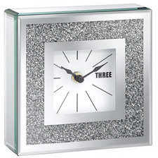 Tischuhr Glitzer Kristall-Optik – Uhr Kaminuhr Dekouhr Spiegelrand 15x15cm