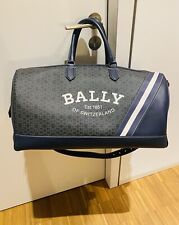 Original Bally Weekender Reisetasche Leder Blaugrau NEU - Gunmetal Elemente