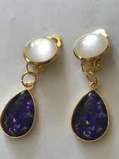 Ohrclips / Katzenaugen-Glascabochon / Tropfen-Spezialglas / 3,0 cm