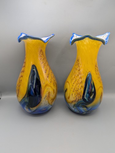 Paar kunstglas vasen gelb - gelb, blau