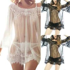 Damen Kleid Tanga Slip Unterwäsche Transparent Dessous Negligee Reizwäsche Klar