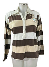 La Martina Poloshirt XXL Damen Streifen braun beige weiß langarm 97% Baumwolle