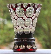 Böhmisches Glas/ Kristall, Vase rotes Überfangglas, Handgefertigt 13cm