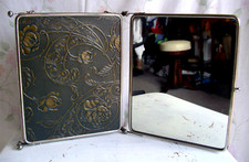 Großer Reisespiegel Jugendstil Frankreich Klappspiegel Rosen Leder Metall 1900