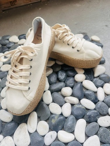 Beige stoff schuhe plateau - stoff,