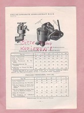 BERLIN, Typentafel 1934 Pallas-Apparate GmbH Fallstrom-Vergaser Typ SA HJ TP  VI