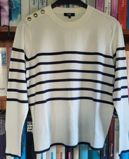 Pullover C&A Blau Weiß Gestreift Goldene Knöpfe