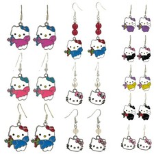 Süße Hello Kitty Ohrringe Ohrhänger 925er Silber Katze Kätzchen Kopf neu Kawaii