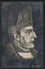 Verwundete Soldaten in Uniform im Portrait von Napoleon I., Ansichtskarte 1909 