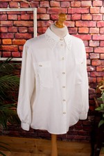 Vintage orig 80er 90er Bluse weiß Satin Spitze gold romantisch ausgefallen 48