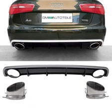 Heck Diffusor + Auspuffblenden Oval für Audi A6 C7 4G RS6 Anlage ab 2011-2015