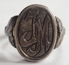 D0765 -800er Silber Ring / Siegelring mit JM  Monogramm -Jugendstil Antikschmuck