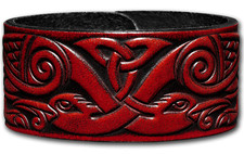 Lederarmband 32MM Keltische Kraniche Trinity (16) mahagony-antik mit Druckknopf